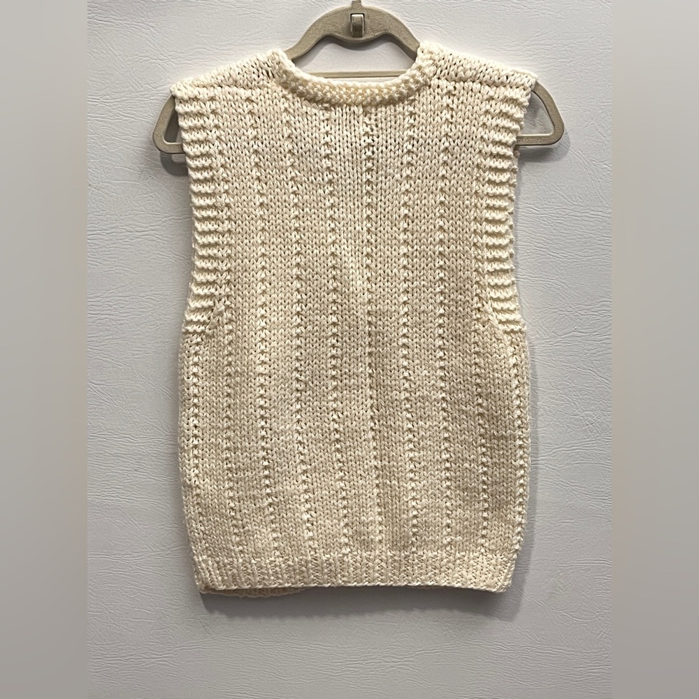 ADORIA Vintage Cream V-Neck Knitted Sweater Vest Large - Picture 2 of 7